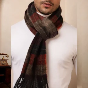 Christmas Men's Scarf Winter Neck Wraps Brown Checked Muffler - Image 6
