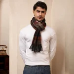 Christmas Men's Scarf Winter Neck Wraps Brown Checked Muffler - Image 3