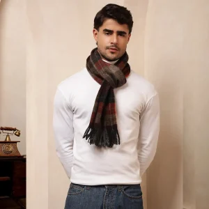 Christmas Men's Scarf Winter Neck Wraps Brown Checked Muffler - Image 3