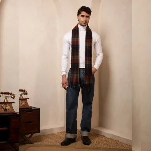 Christmas Men's Scarf Winter Neck Wraps Brown Checked Muffler - Image 7