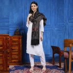 Festive Black Reversible, Wool, Shawl Mughal Woven Design - Image 2