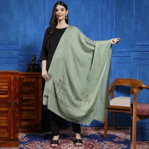 Green Deer Wool Stole Winter Partywear Sequins Work Scarf - Image 4