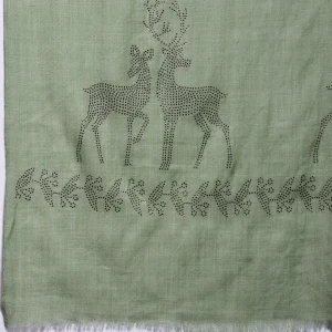 Green Deer Wool Stole Winter Partywear Sequins Work Scarf - Image 6
