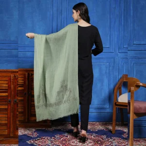 Green Deer Wool Stole Winter Partywear Sequins Work Scarf - Image 5