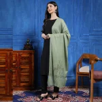 Green Deer Wool Stole Winter Partywear Sequins Work Scarf - Image 2