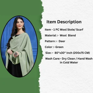 Green Deer Wool Stole Winter Partywear Sequins Work Scarf - Image 7