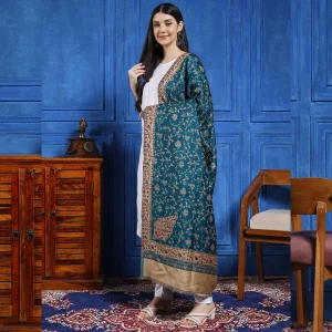 Green Floral Large Hand-Cut Kani Jamavar Wool Shawl - Image 4