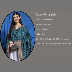 Green Floral Large Hand-Cut Kani Jamavar Wool Shawl - Image 7