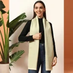 Green Wool Herringbone Muffler Women's For Gift