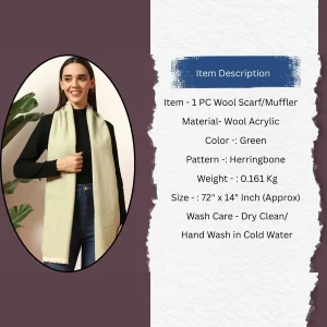 Green Wool Herringbone Muffler Women's For Gift - Image 9