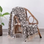Handloom Cotton Sofa Throw Black Floral Hand Block Printed