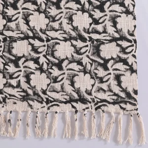 Handloom Cotton Sofa Throw Black Floral Hand Block Printed - Image 4