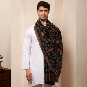 Handmade Black Leaf Wool Shawl Kullu Gift - Image 3