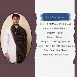 Handmade Black Leaf Wool Shawl Kullu Gift - Image 10