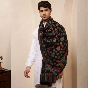Handmade Black Leaf Wool Shawl Kullu Gift - Image 4