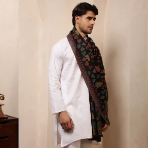 Handmade Black Leaf Wool Shawl Kullu Gift - Image 5
