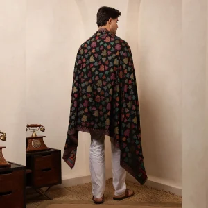 Handmade Black Leaf Wool Shawl Kullu Gift - Image 8