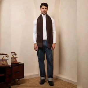 Handmade Brown Abstract Scarf Men's Winter Wool Muffler - Image 6