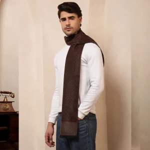 Handmade Brown Abstract Scarf Men's Winter Wool Muffler - Image 3