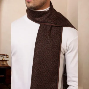 Handmade Brown Abstract Scarf Men's Winter Wool Muffler - Image 7