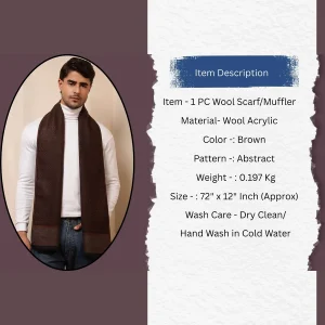 Handmade Brown Abstract Scarf Men's Winter Wool Muffler - Image 9