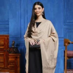 Handmade Sequins Work Deer Stole Beige Soft Wool Scarf