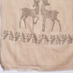 Handmade Sequins Work Deer Stole Beige Soft Wool Scarf - Image 6