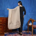 Handmade Sequins Work Deer Stole Beige Soft Wool Scarf - Image 5