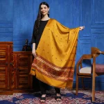 Handwoven Kashmiri Pashmina Stole with Mustard Abstract Design - Image 4