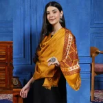 Handwoven Kashmiri Pashmina Stole with Mustard Abstract Design