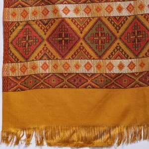 Handwoven Kashmiri Pashmina Stole with Mustard Abstract Design - Image 6