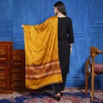 Handwoven Kashmiri Pashmina Stole with Mustard Abstract Design - Image 5