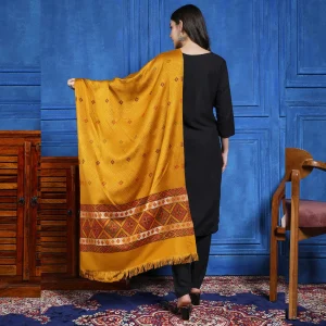 Handwoven Kashmiri Pashmina Stole with Mustard Abstract Design - Image 5