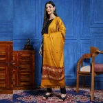 Handwoven Kashmiri Pashmina Stole with Mustard Abstract Design - Image 2