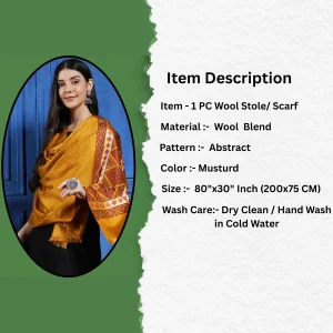 Handwoven Kashmiri Pashmina Stole with Mustard Abstract Design - Image 7
