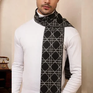 Indian Black Color Soft Wool Muffler Tartan Pattern - Image 7