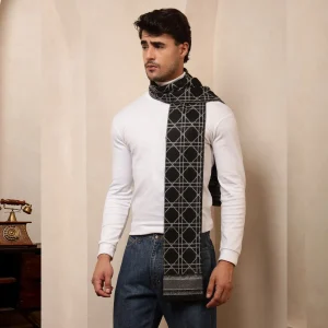 Indian Black Color Soft Wool Muffler Tartan Pattern - Image 3