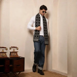 Indian Black Color Soft Wool Muffler Tartan Pattern - Image 5