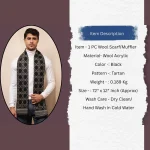 Indian Black Color Soft Wool Muffler Tartan Pattern - Image 9