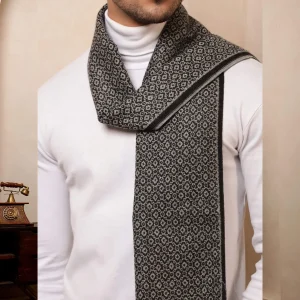 Indian Gray Abstract Reversible Scarf Winter Wool Muffler - Image 7