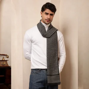 Indian Gray Abstract Reversible Scarf Winter Wool Muffler - Image 4