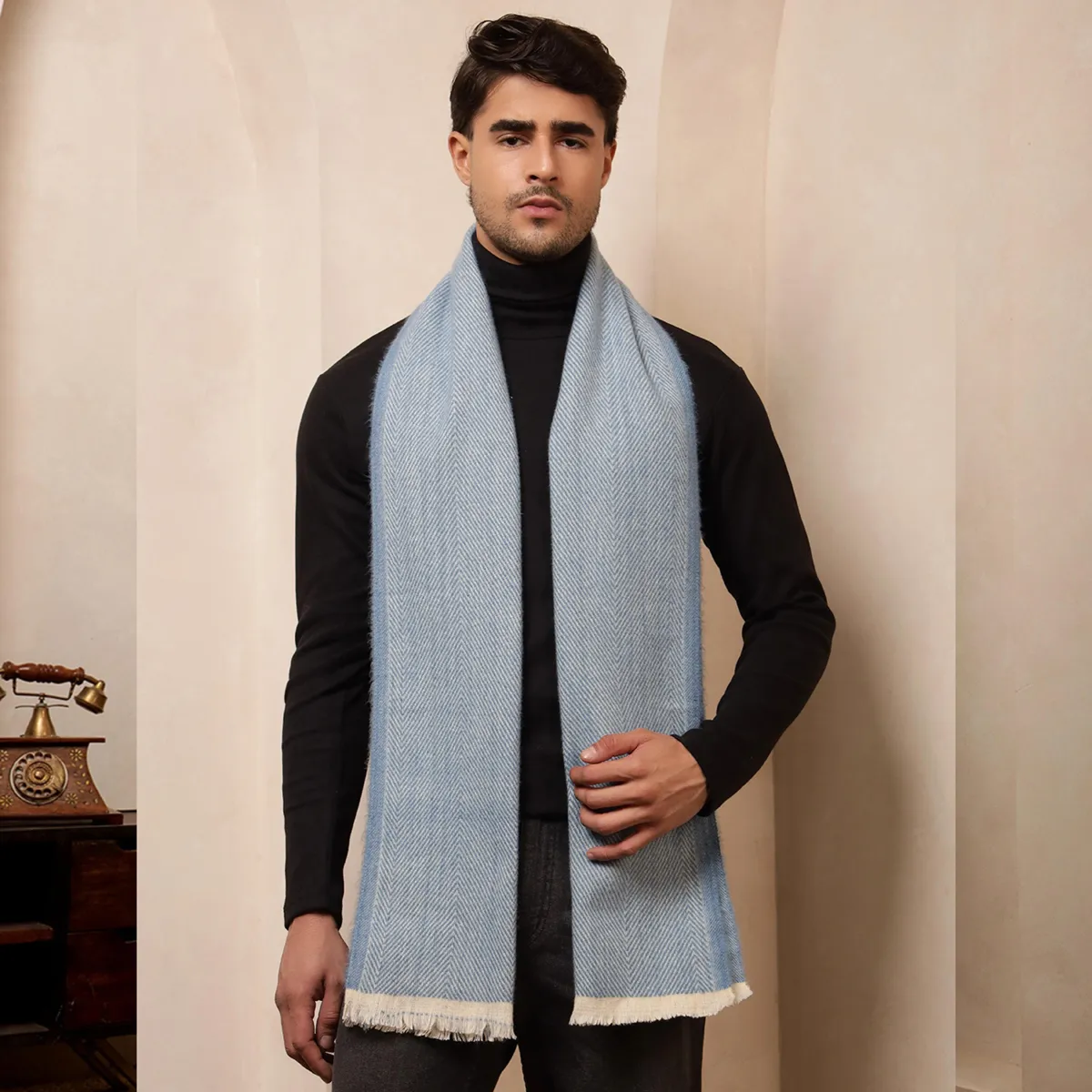 indian-handmade-blue-herringbone-wool-muffler WM-175 (1)