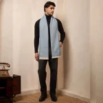 Indian Handmade Blue Herringbone Wool Muffler - Image 6