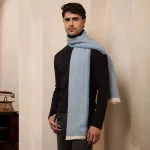 Indian Handmade Blue Herringbone Wool Muffler - Image 3