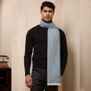 Indian Handmade Blue Herringbone Wool Muffler - Image 4