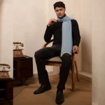Indian Handmade Blue Herringbone Wool Muffler - Image 5