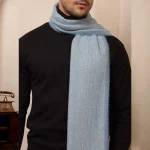 Indian Handmade Blue Herringbone Wool Muffler - Image 7