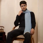 Indian Handmade Blue Herringbone Wool Muffler - Image 2