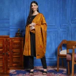 Indian Mustard Jacquard Winter Wool Shawl - Image 2