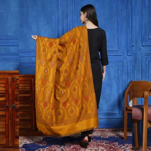 Indian Mustard Jacquard Winter Wool Shawl - Image 5